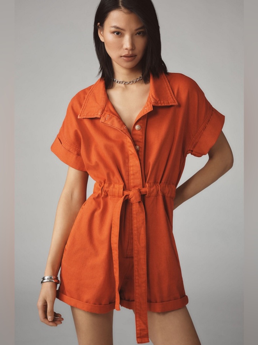 NWT! Pilcro Orange Cuffed Utility Romper - Size XS